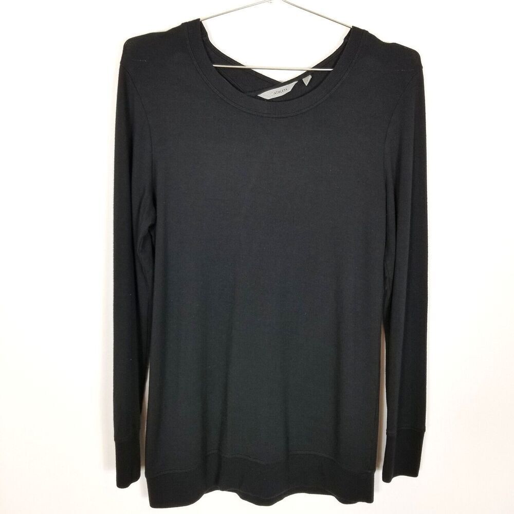 Athleta Women Coaster Go-To Sweatshirt Top Black Size S Long Sleeve Cross Back‎